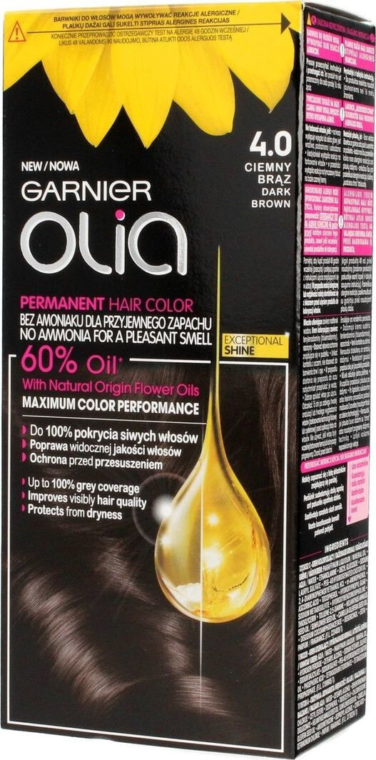 Garnier Olia Permanent Coloration No. 4.0 Перманентная крем-краска для волос на масляной основе, оттенок темно коричневый