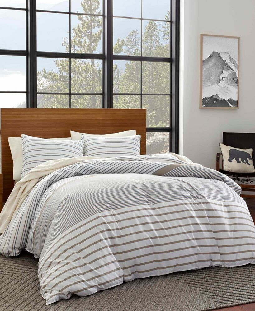 Eddie Bauer cLOSEOUT! Cooper Stripe Beige Duvet Cover Set, Full/Queen