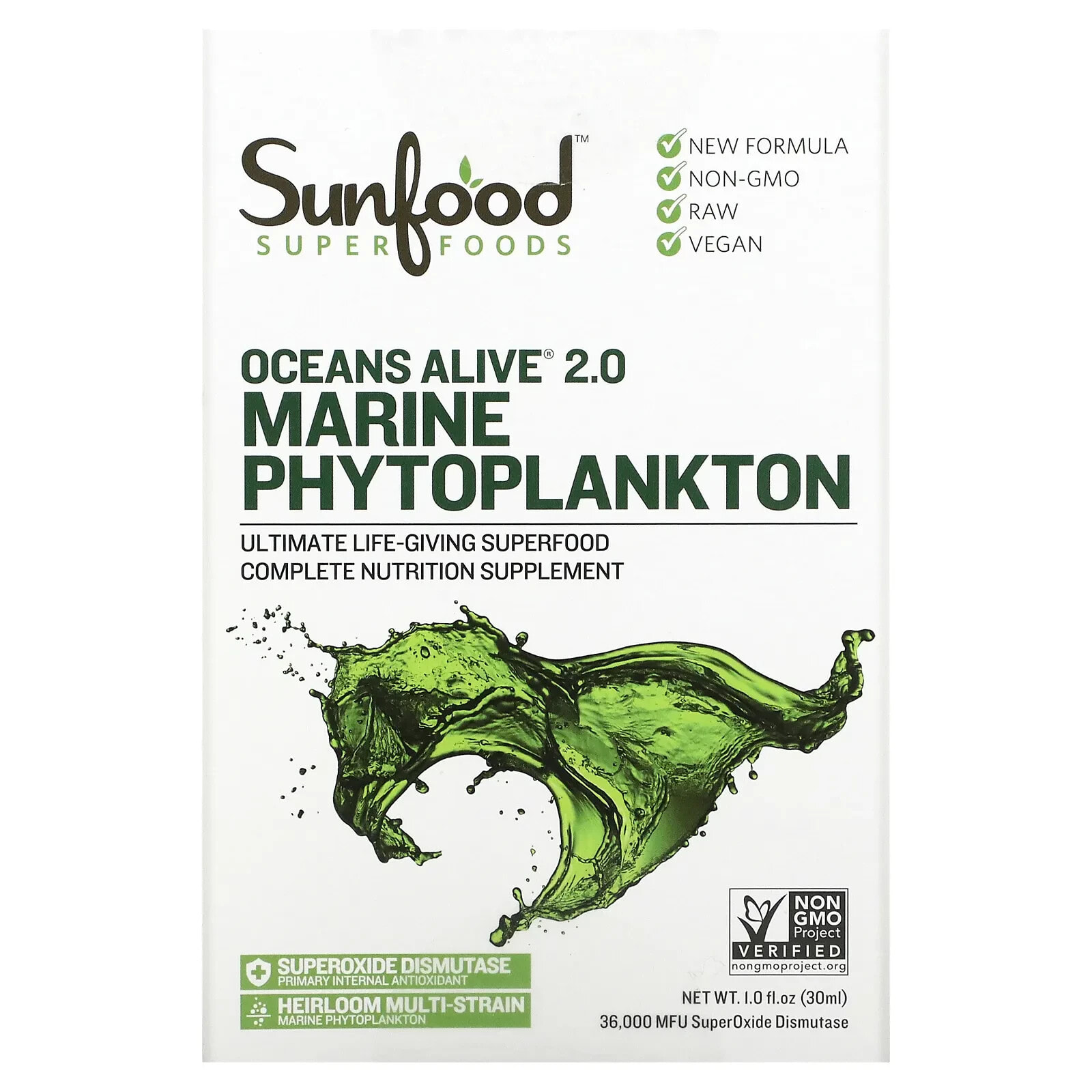 Sunfood, Ocean's Alive 2.0, морской фитопланктон, 30 мл (1 жидкая унция)