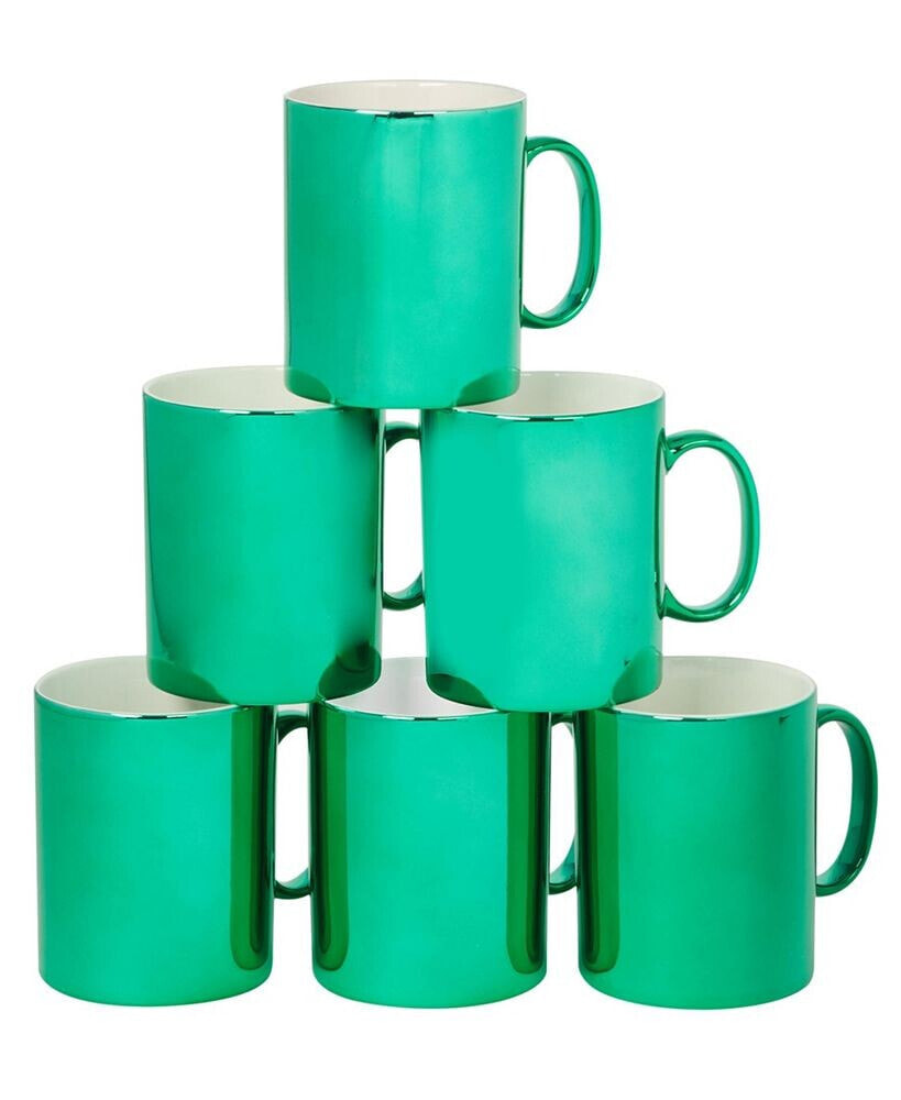 Certified International holiday Lights Green 16 oz Mugs Set of 6, Service for 6