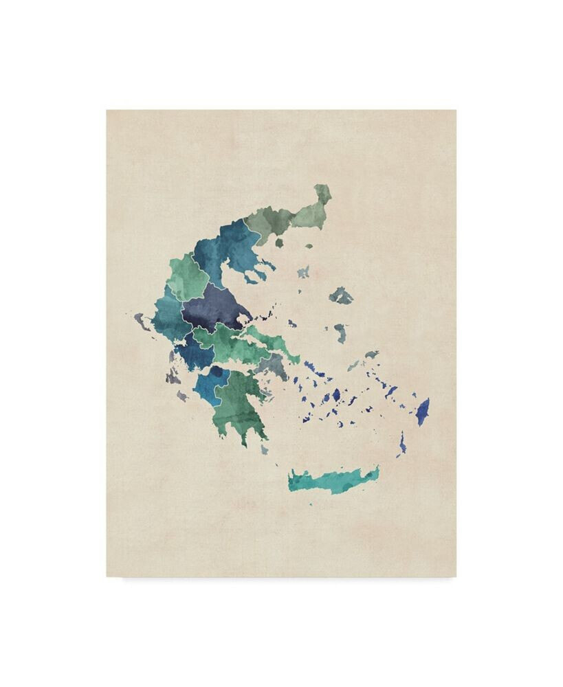 Trademark Global michael Tompsett Greece Watercolor Map Turquoise Canvas Art - 15