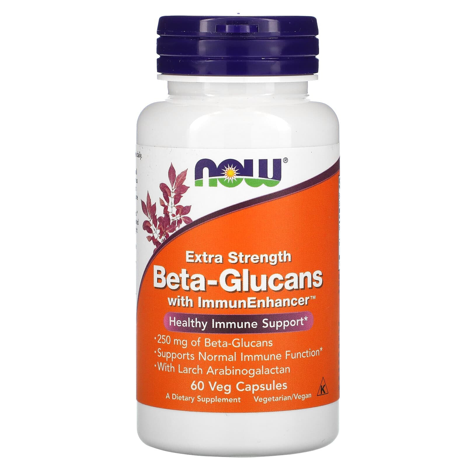 NOW Foods Beta-Glucans with ImmunEnhancer Бета-глюканы для здоровой иммунной системы 250 мг 60 вегетарианских капсул