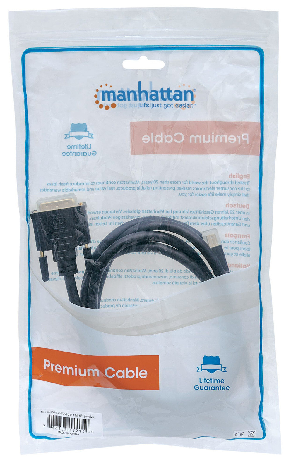Manhattan 152150 видео кабель адаптер 1,8 m Mini DisplayPort DVI-D Черный