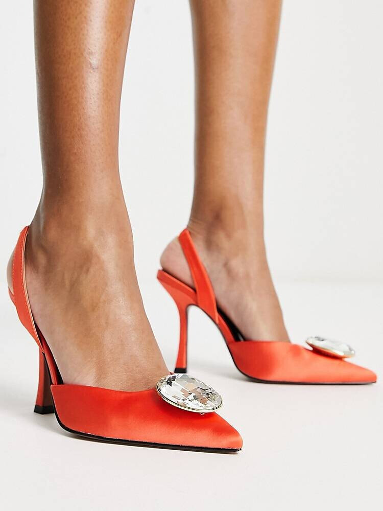 ASOS DESIGN – Patron – Schuhe in Orange mit Fersenriemen, Verzierung und hohem Absatz