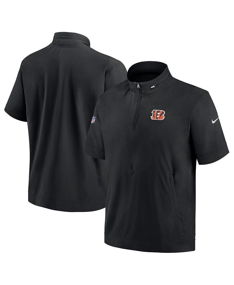 Nike men's Black Cincinnati Bengals Sideline Coach Short Sleeve Hoodie Quarter-Zip Jacket