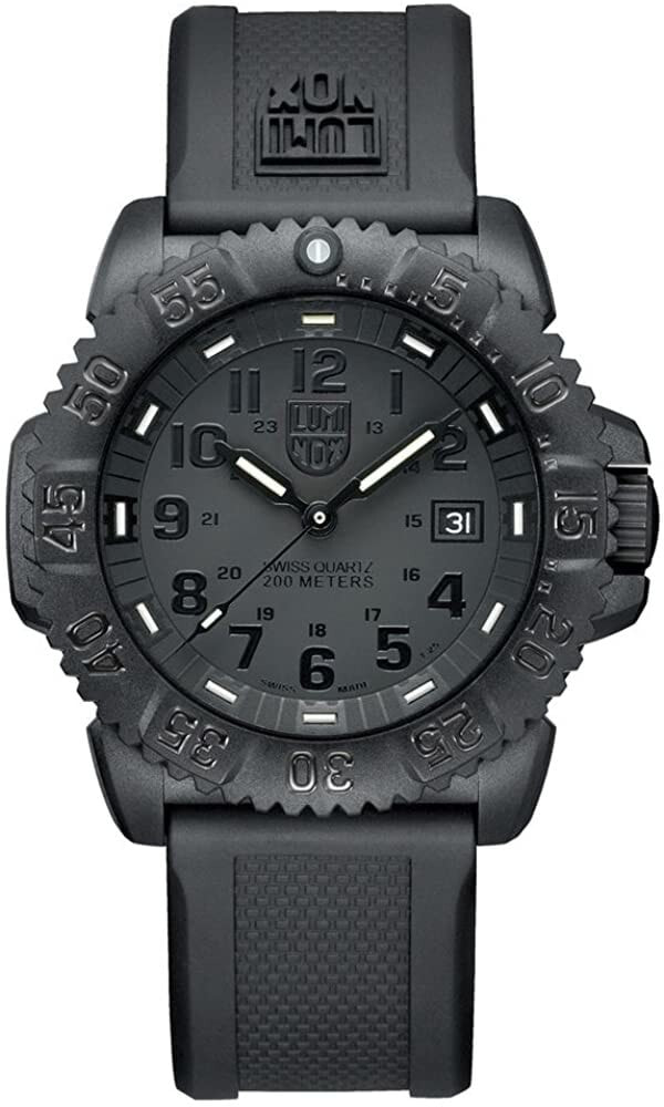 Мужские наручные часы с черным силиконовым ремешком Luminox Men's 3051.BO Navy Seal Colormark 3050 Series, Quartz Movement With Rubber Band, Black Watch