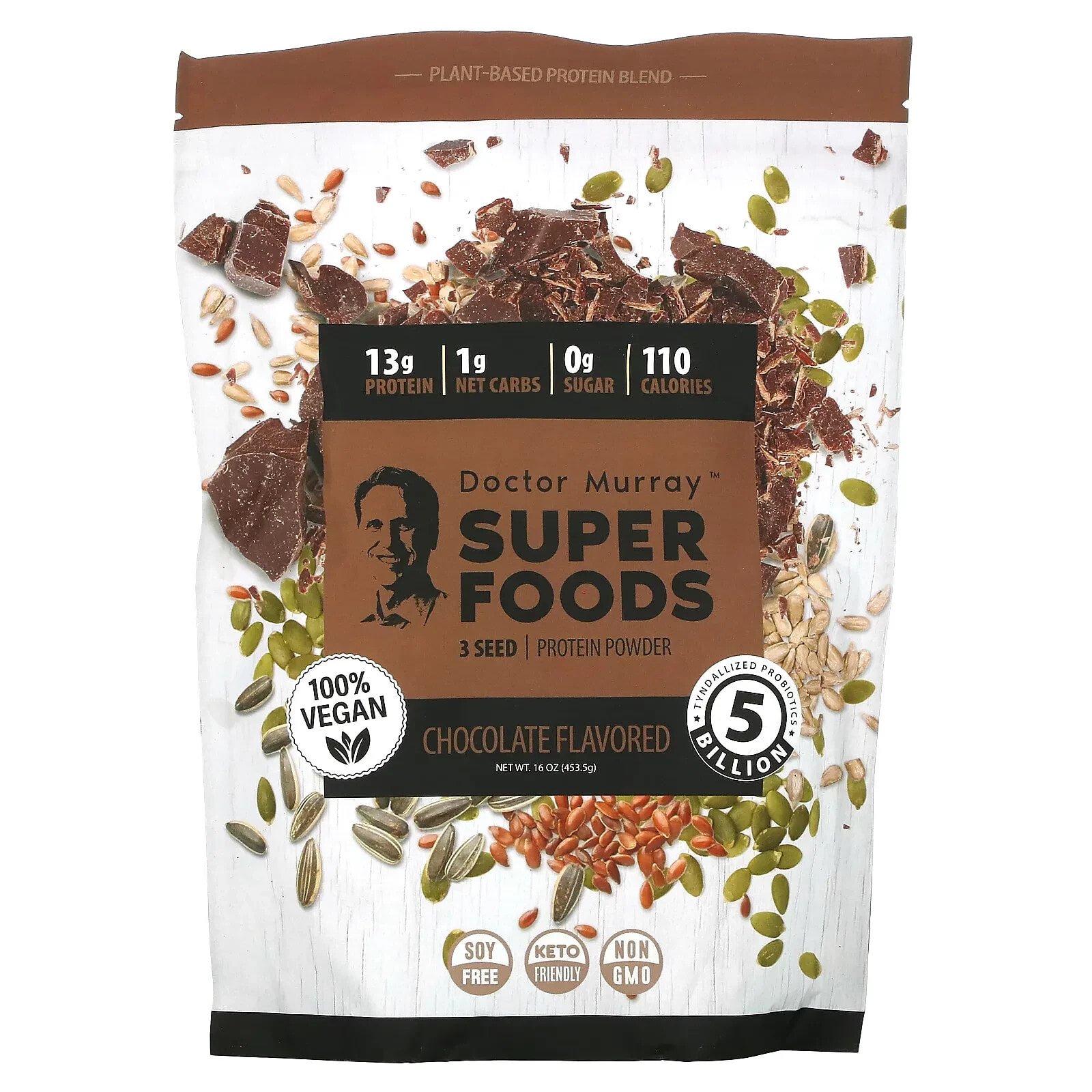 Super Foods, 3 Seed ( Pumpkin, Flax, Sunflower ) Vegan Protein Powder, Unflavored, 16 oz (453.5 g)