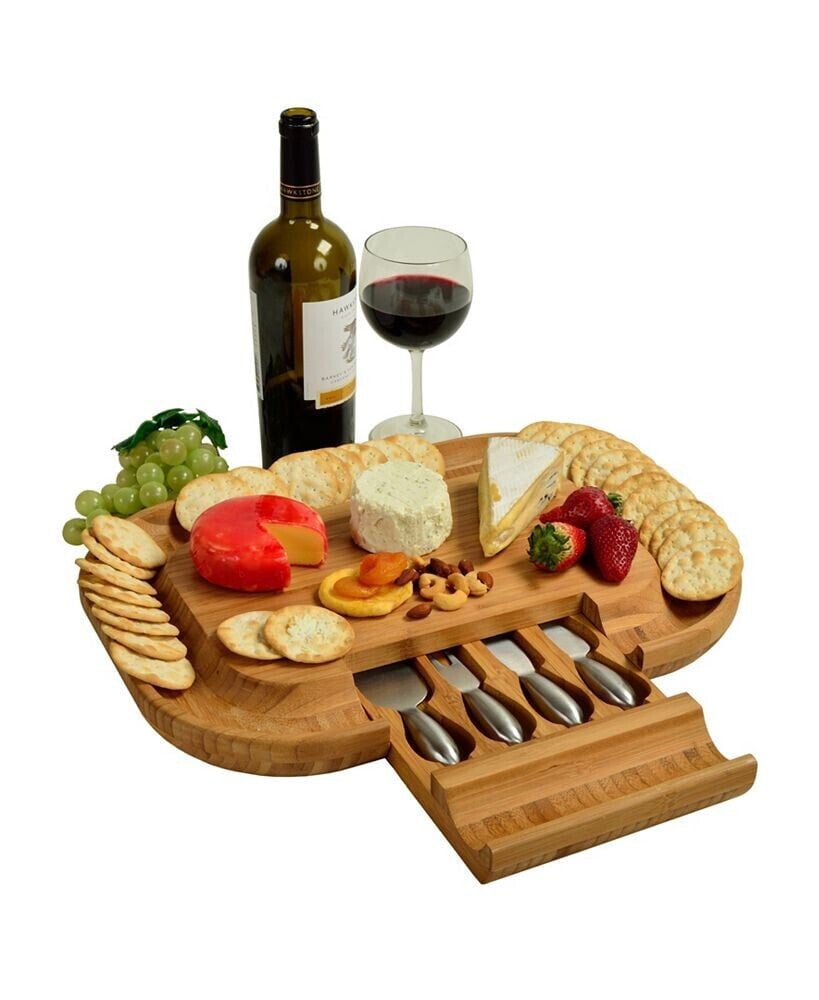 Malvern Deluxe Bamboo Cheese Board with Cracker Rim and 4 Tools