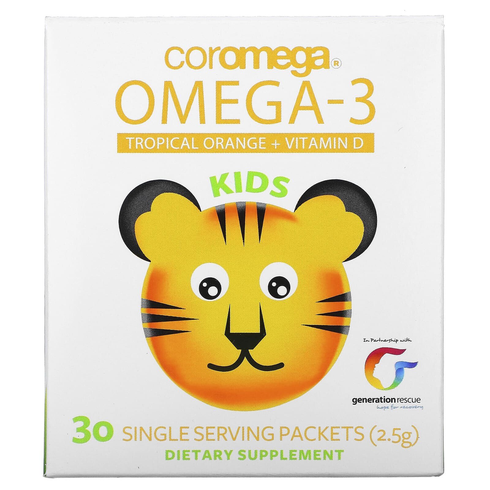 Kids, Omega-3, Tropical Orange + Vitamin D, 30 Single Serving Packets, 2.5 g