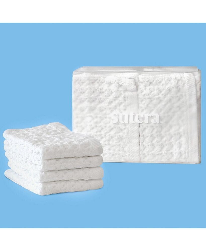 Sutera silver thread Wash Cloth - White - 4 pack