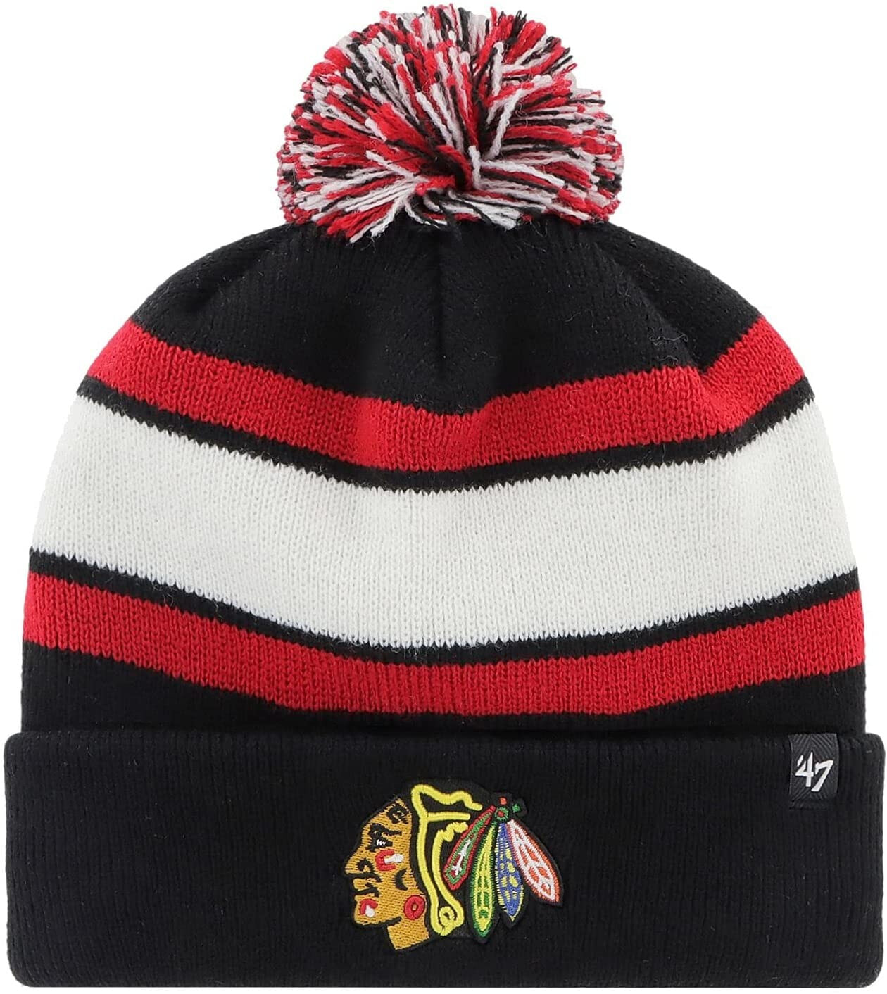 Мужская шапка черная белая  трикотажная '47 Wayland Chicago Blackhawks Winter Beanie Hat