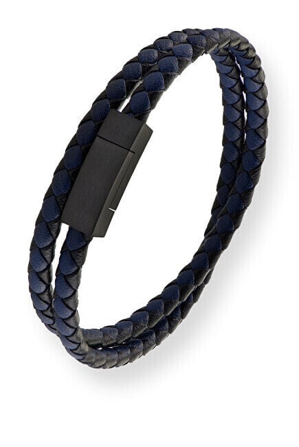 Double bracelet made of black and blue leather Leather VABOB013