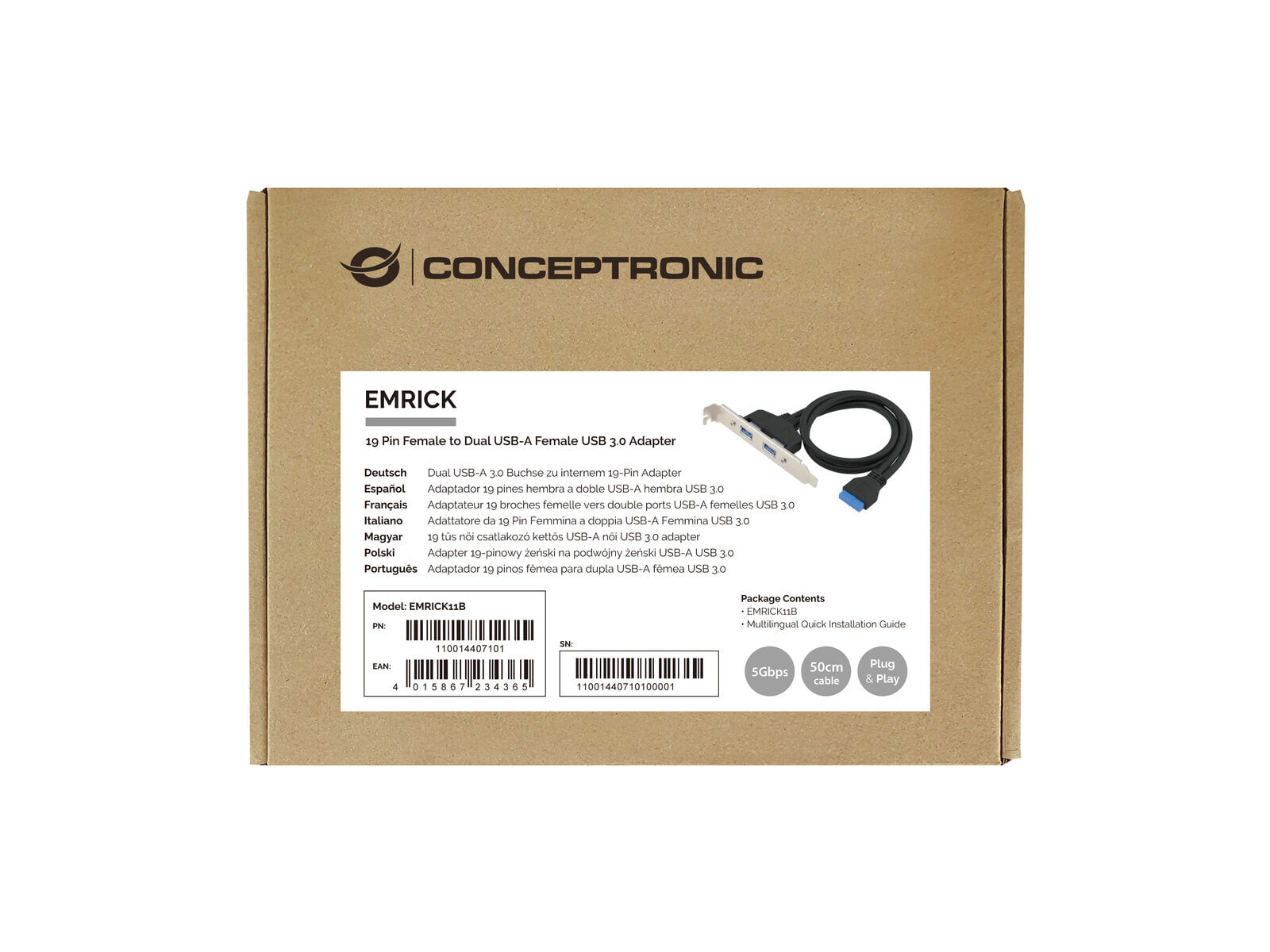 Conceptronic EMRICK11B интерфейсная карта/адаптер Внутренний USB 3.2 Gen 1 (3.1 Gen 1)