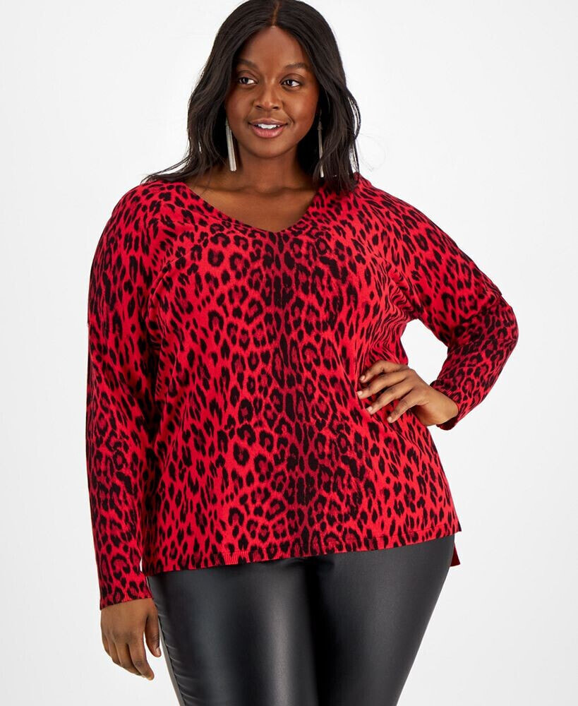 I.N.C. International Concepts leopard-Print V-Neck Sweater, Created for Macy's