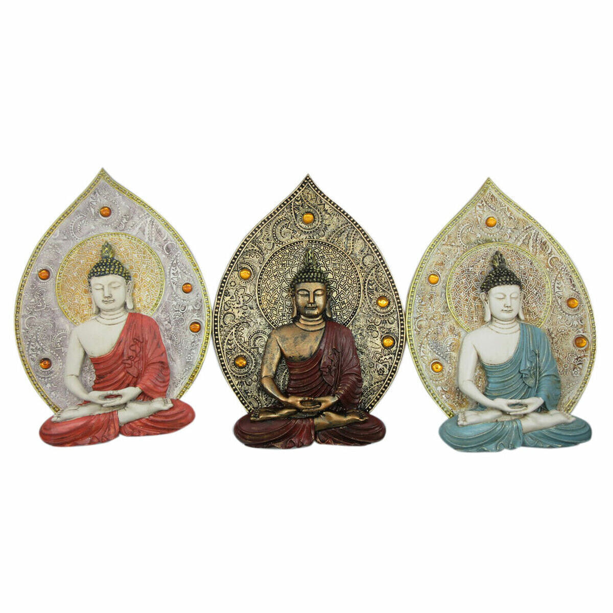 Wall Decoration DKD Home Decor Blue Red Golden Buddha Oriental 19,3 x 3,7 x 27,3 cm (3 Pieces)