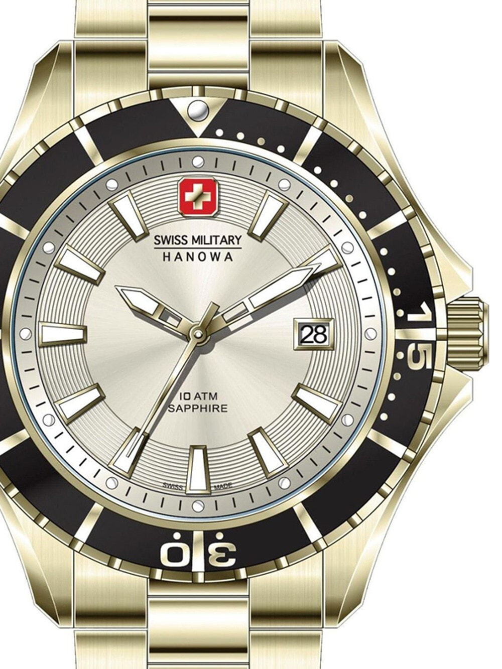 Мужские наручные часы с золотым браслетом Swiss Military Hanowa 06-5296.02.002 Nautila Mens 45mm 10ATM