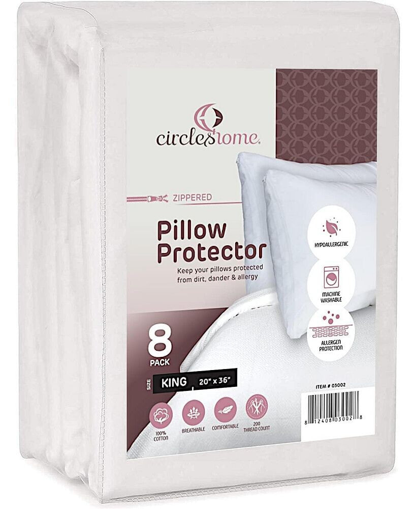 CIRCLESHOME circles Home 100% Cotton Breathable Pillow Protector with Zipper – White (8 Pack)