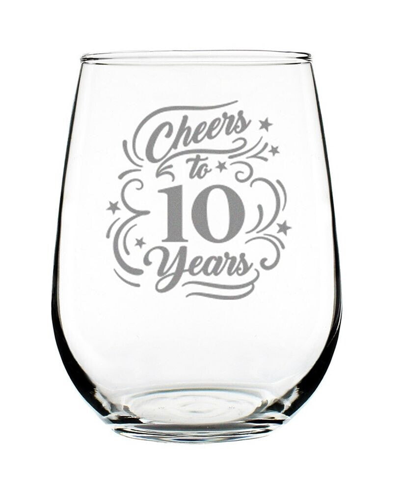 Bevvee cheers to 10 Years 10th Anniversary Gifts Stem Less Wine Glass, 17 oz