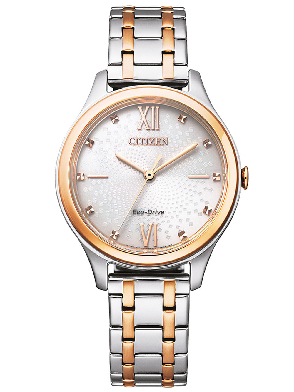 Женские наручные кварцевые часы Citizen стальной с частичным розовым IP покрытием.