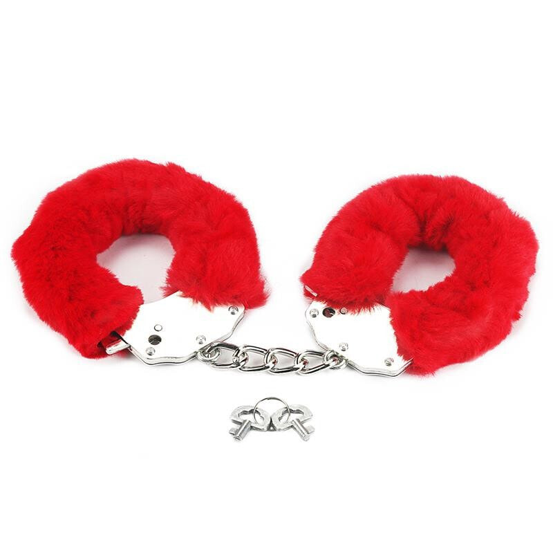 Наручники или фиксатор для БДСМ LOVETOY Furry Metal Handcuffs Red