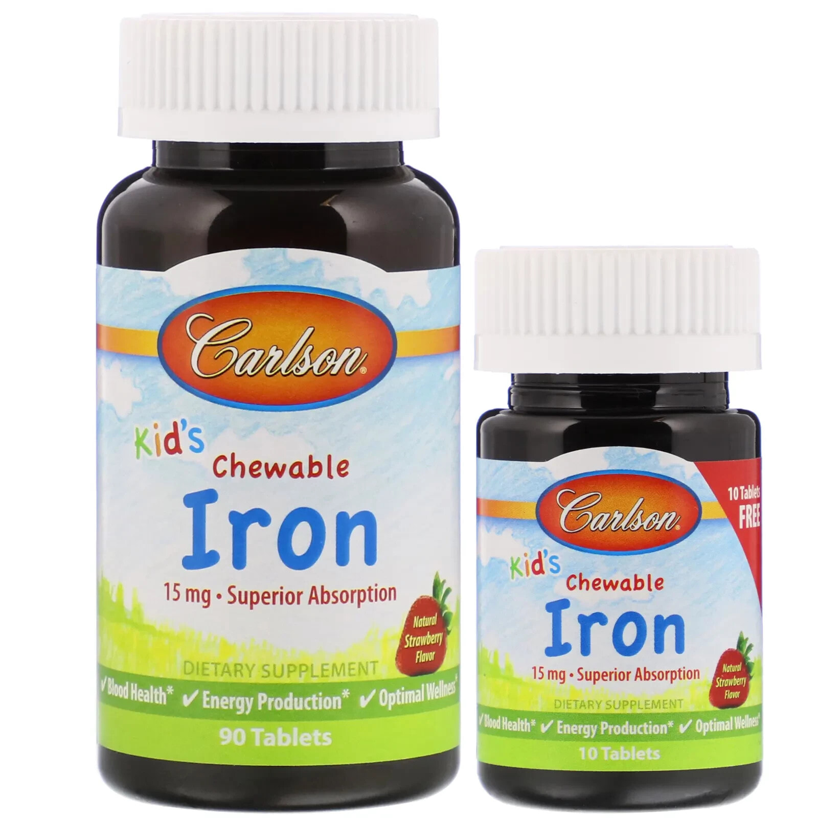 Carlson, Детские жевательные таблетки с железом, натуральный клубничный ароматизатор, 15 мг, 60 таблеток