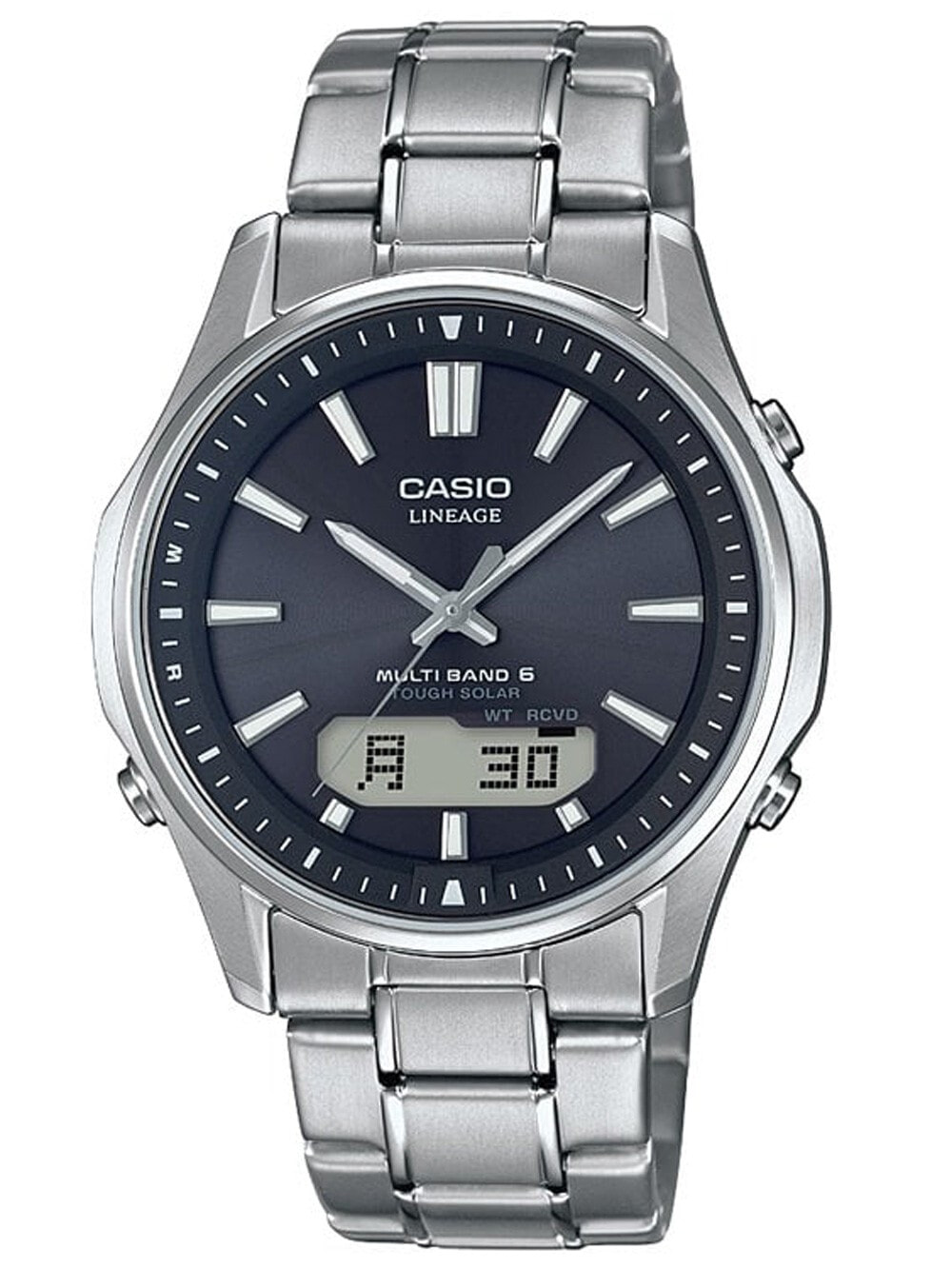Мужские наручные часы с серебряным браслетом Casio LCW-M100TSE-1AER Wave Ceptor 40mm 5ATM