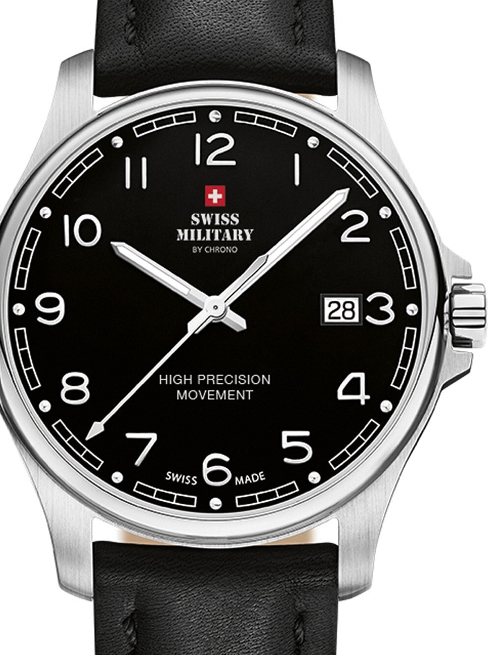 Мужские наручные часы с черным кожаным ремешком  Swiss Military SM30200.24 Mens 39mm 5ATM
