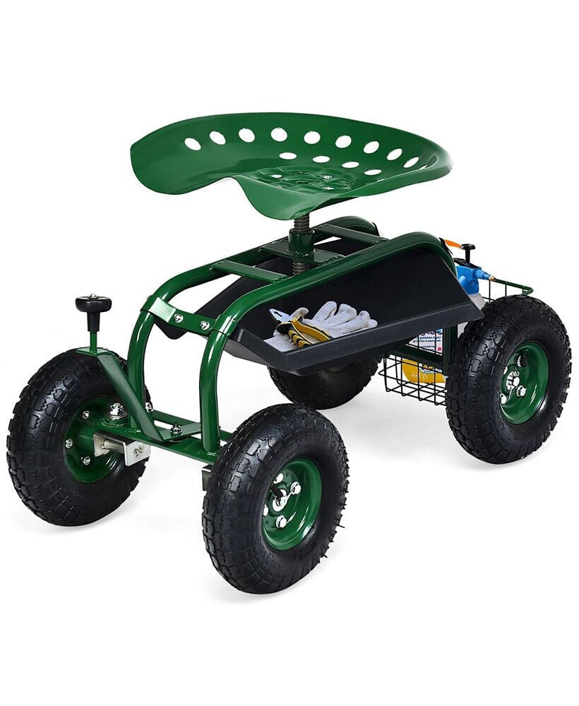 Costway garden Cart Rolling Work Seat w/ Tool Tray Basket