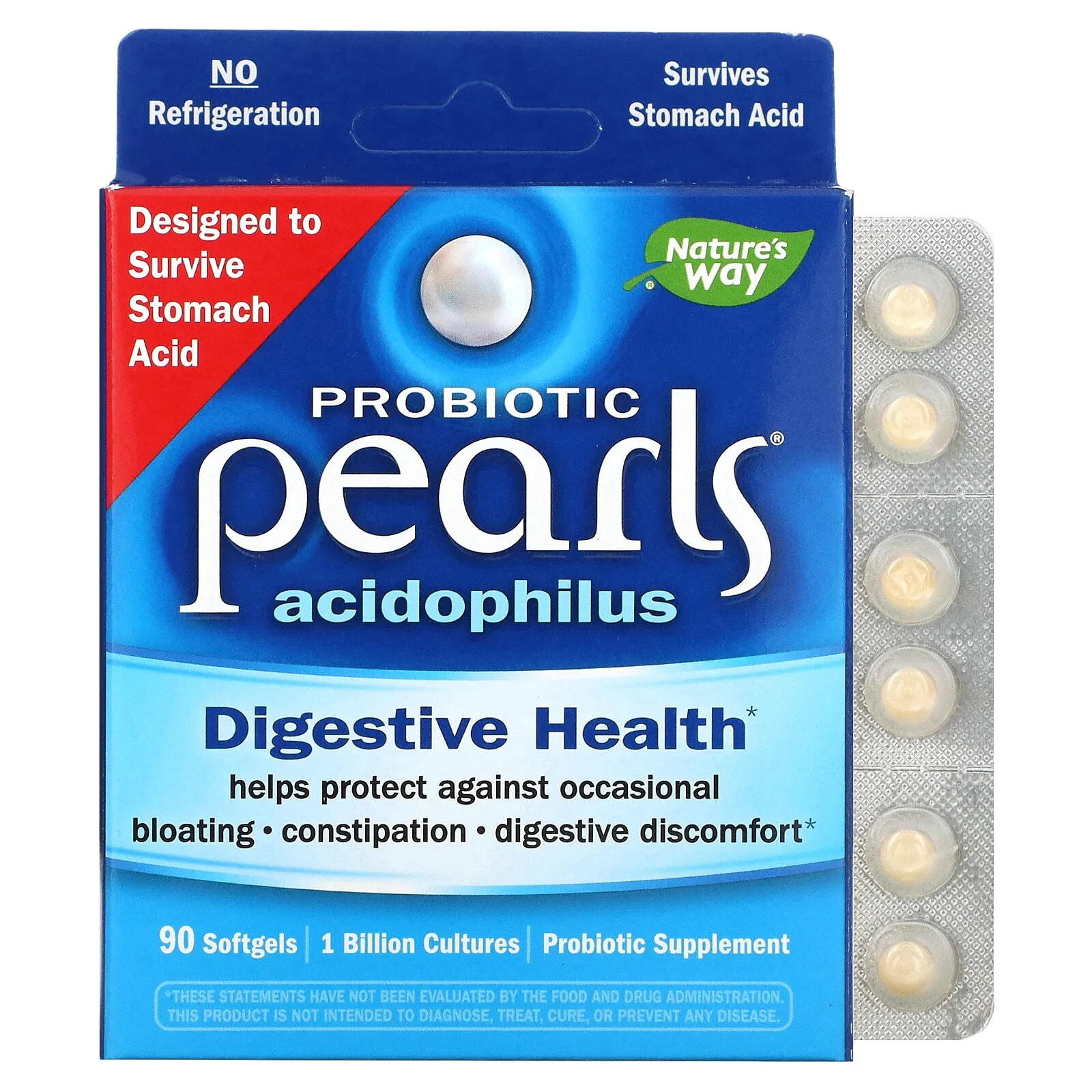 Натурес Вэй, Probiotic Pearls Acidophilus, 90 мягких желатиновых капсул