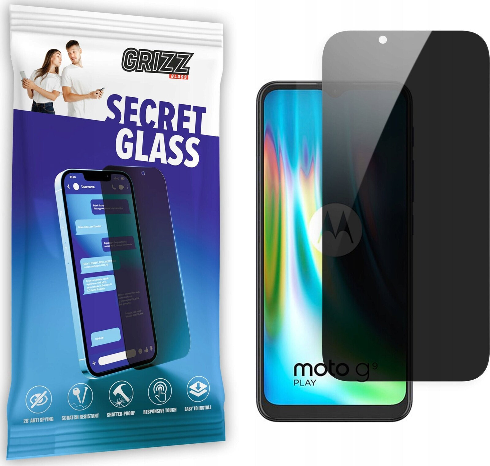 GrizzGlass Szkło prywatyzujące GrizzGlass SecretGlass Motorola Moto G9 Play