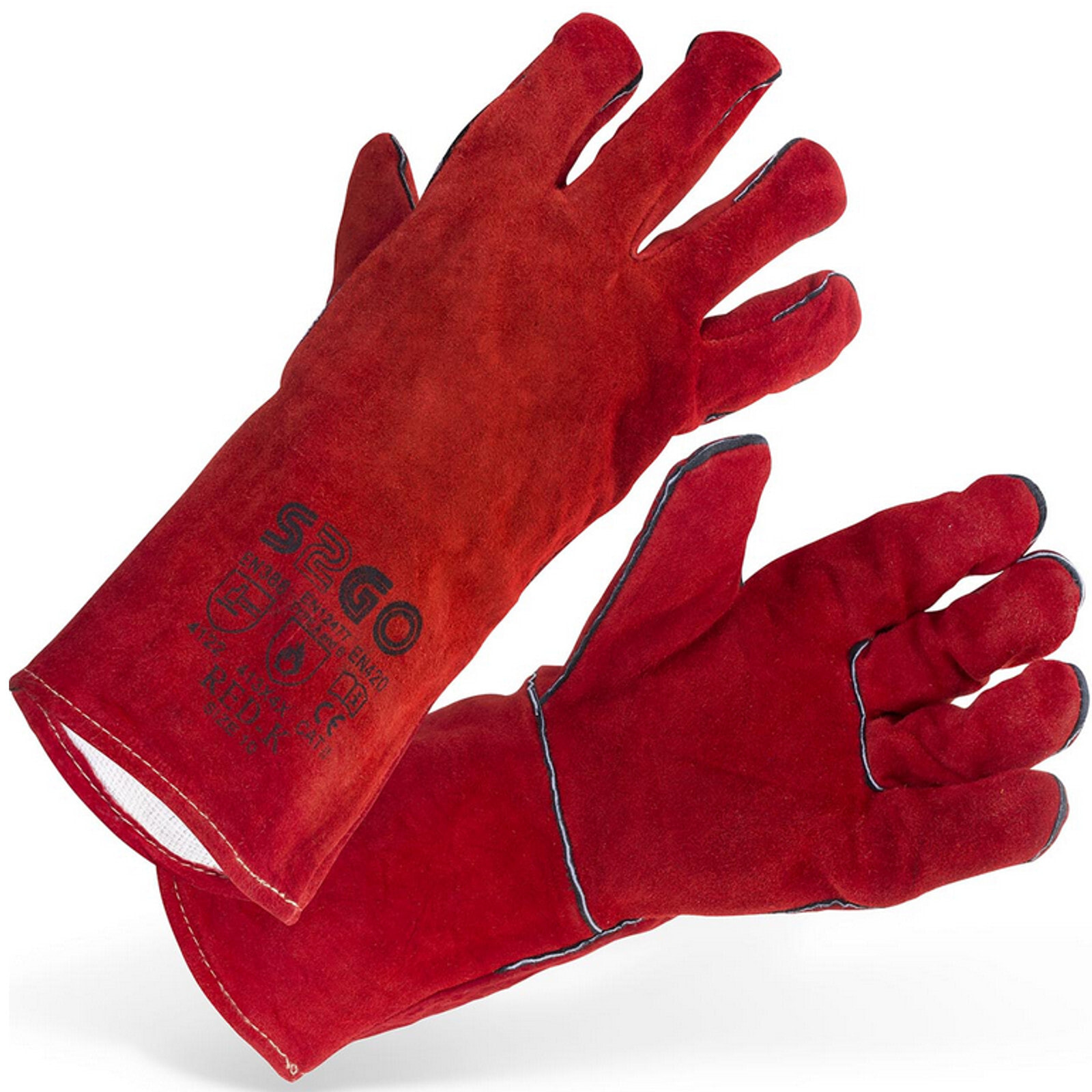 Welding protective work gloves made of cowhide red
