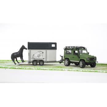 Внедорожник Bruder Land Rover Defender с прицепом-коневозкой и лошадью 02-592   1:16 61 см