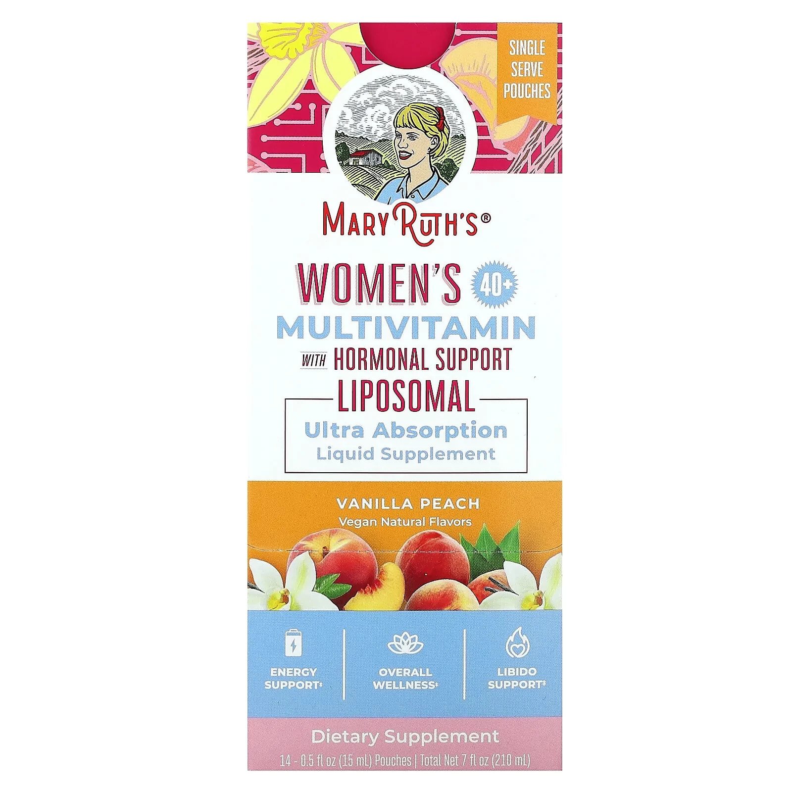 Women's 40+ Multivitamin with Hormonal Support, Vanilla Peach, 14 Pouches, 0.5 fl oz (15 ml) Each