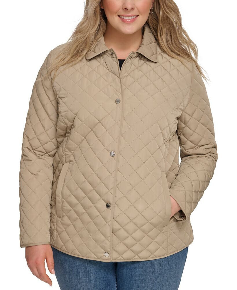 Calvin Klein women's Plus Size Collared Button-Front Quilted Coat
