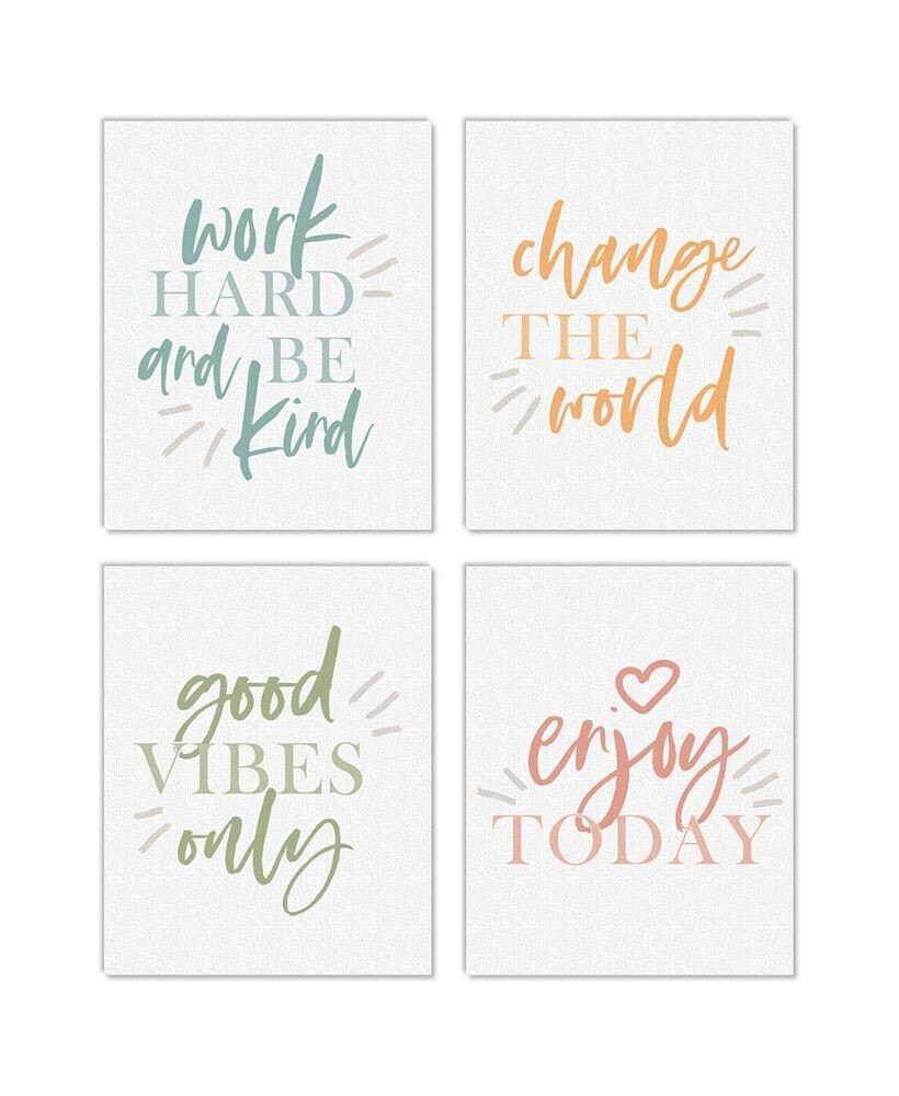 Big Dot of Happiness work Hard & Be Kind Unframed Wall Art - 4 ct - Artisms - 8 x 10 in Colorful