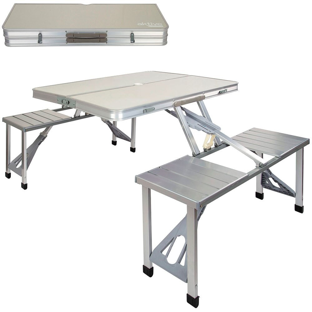 AKTIVE Folding Camping Table With Benches 139x82x67 cm