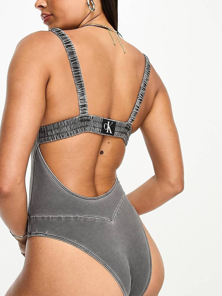 Calvin Klein authentic swimsuit in charcoal Calvin Klein L