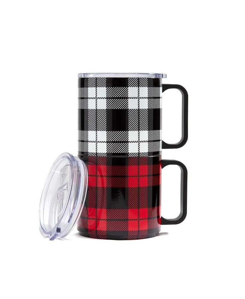 Cambridge stackable Plaid Insulated Coffee Mugs, Set of 2
