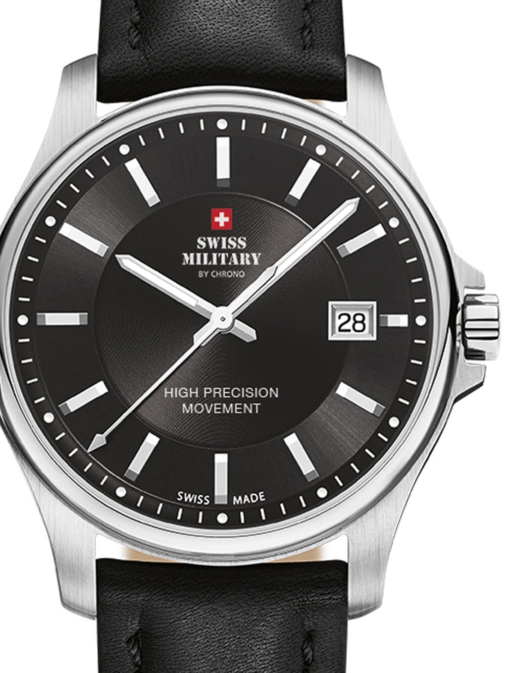 Мужские наручные часы с черным кожаным ремешком Swiss Military SM30200.10 Mens 39mm 5ATM