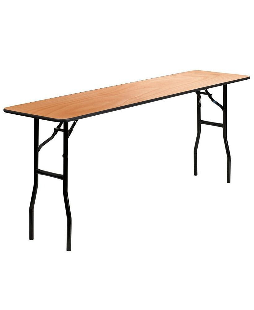 EMMA+OLIVER 6-Foot Rectangular Wood Folding Training / Seminar Table With Smooth Clear Coated Finished Top