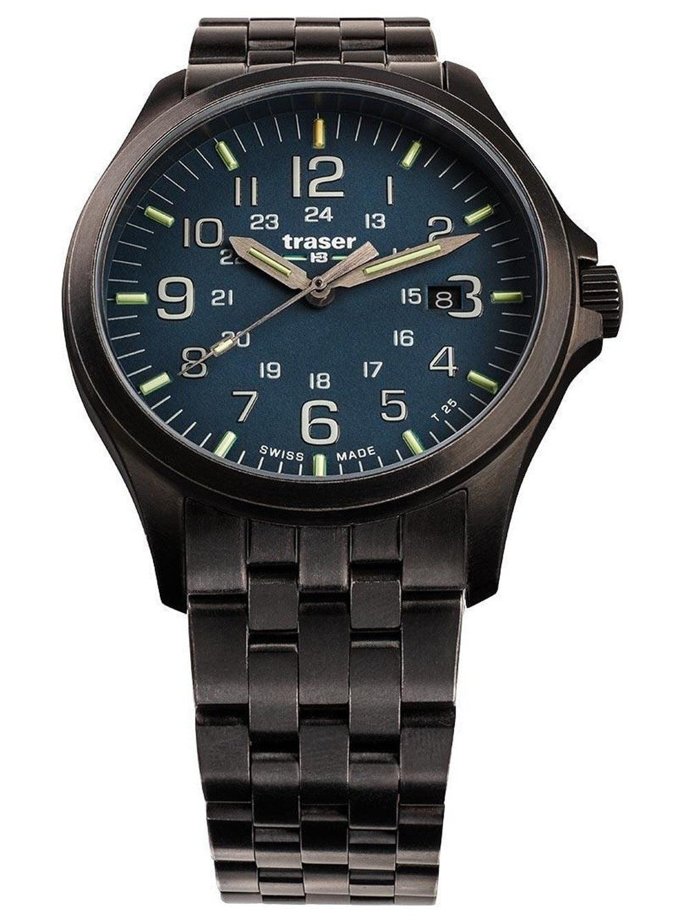 Мужские наручные часы с черным браслетом Traser H3 108739 P67 Officer GunMetal Blue Mens 42mm 10ATM