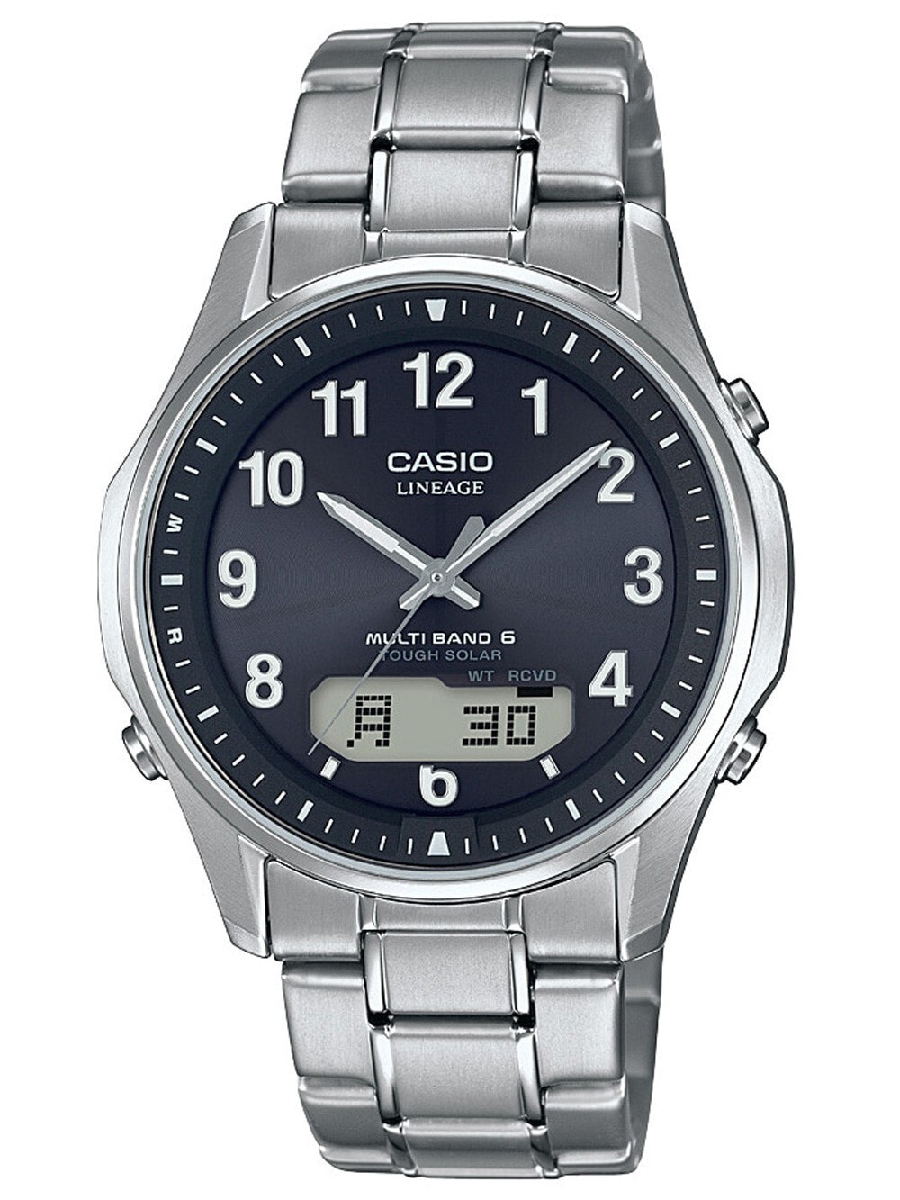 Мужские наручные часы с серебряным браслетом Casio LCW-M100TSE-1A2ER Wave Ceptor 40mm 5ATM