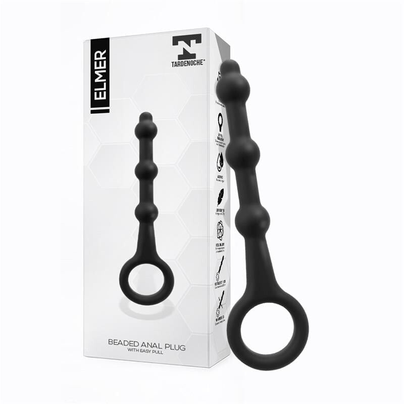 Плаг или анальная пробка TARDENOCHE Elmer Beaded Butt Plug with Easy Pull Ring Silicone Black