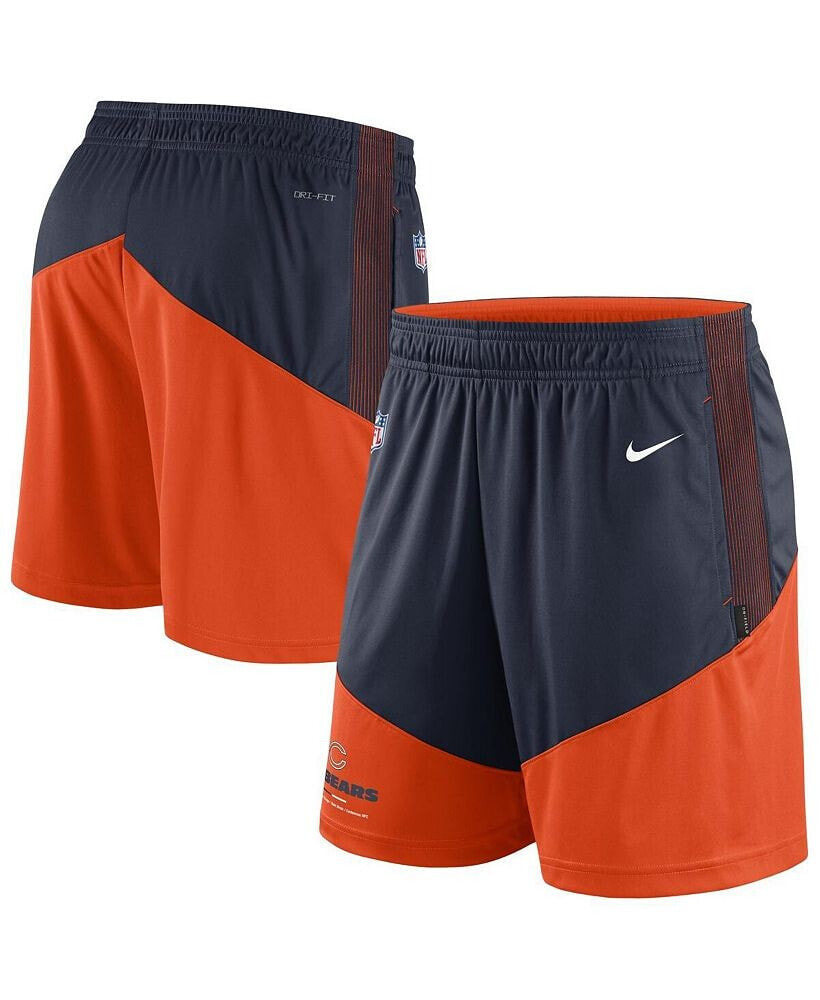 Nike men's Navy, Orange Chicago Bears Sideline Primary Lockup Performance Shorts