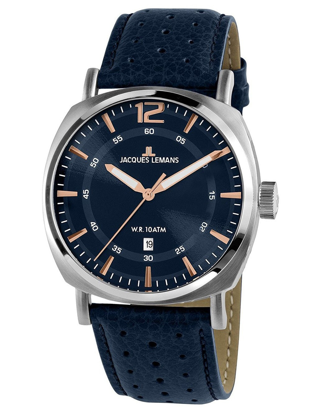 Мужские наручные часы с синим кожаным ремешком  Jacques Lemans 1-1943C Lugano Mens 42mm 10ATM