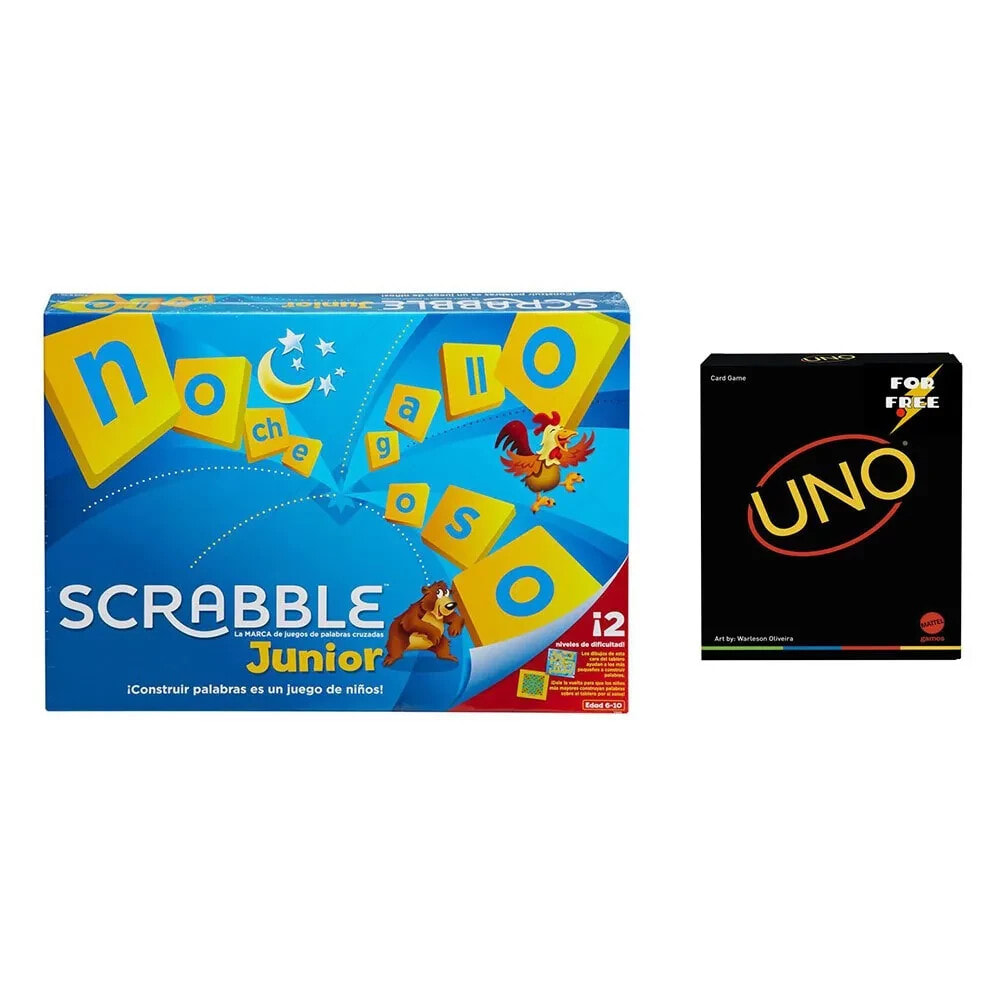 MATTEL GAMES Scrabble Junior Spanish + UNO Minimalist Free Board Board Game