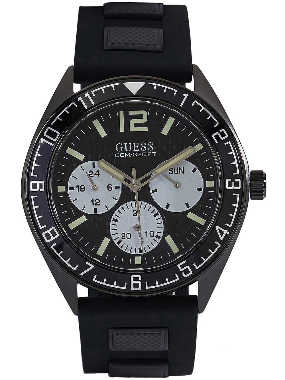 Мужские наручные часы с черным силиконовым ремешком Guess W1167G2 Pacific mens 46mm 10ATM