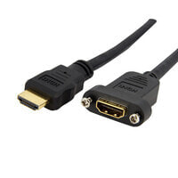 StarTech.com 3ft HDMI Female to Male Adapter - 4K High Speed Panel Mount HDMI Cable - 4K 30Hz UHD HDMI - 10.2 Gbps Bandwdith - 4K HDMI Female to HDMI Male - HDMI Panel Mount Connector Cable - 0.9 m - HDMI Type A (Standard) - HDMI Type A (Standard) - 3D - 