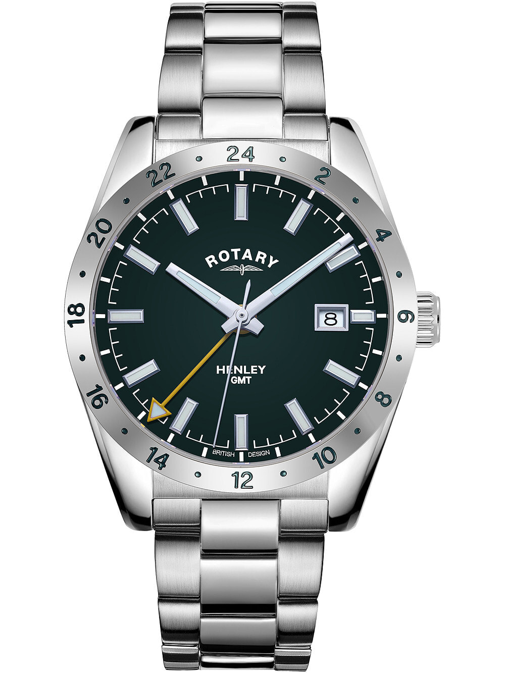 Мужские наручные часы с серебряным браслетом Rotary GB05176/24 Henley GMT mens 40mm 10ATM