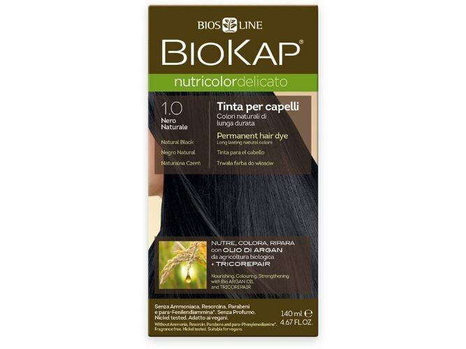 BioKap Nutricolor Delicato 1.00 Black Natural Перманентная краска для волос, оттенок натуральный черный 140 мл